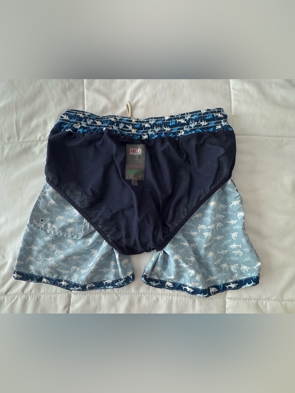 MC2 Saint Barth Men's Shark-Print Swim Shorts - Navy & White & Blue - Picture 12 of 15